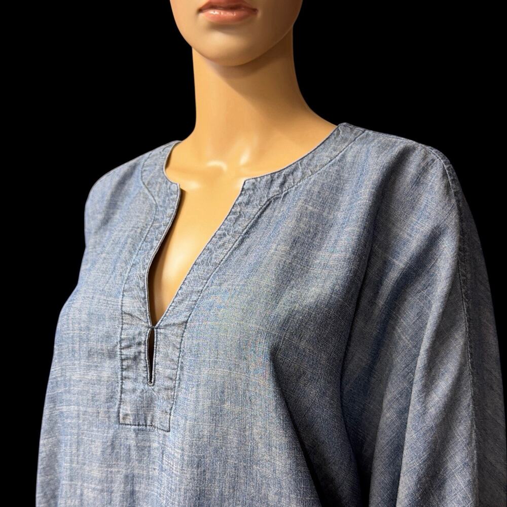 Trina Turk Lyocell Linen Top Chambray Dolman Sleeve Womens M Blue Batwing Resort - Picture 9 of 11